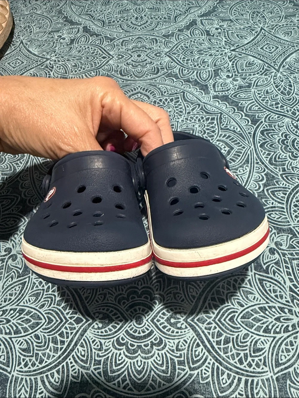 CROCS Kids Navy Clogs with Red-Trim Accent size 6